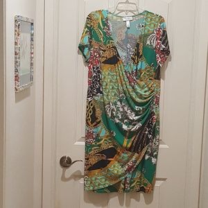 Classy mock-wrap, chain print DressBarn Dress 14W